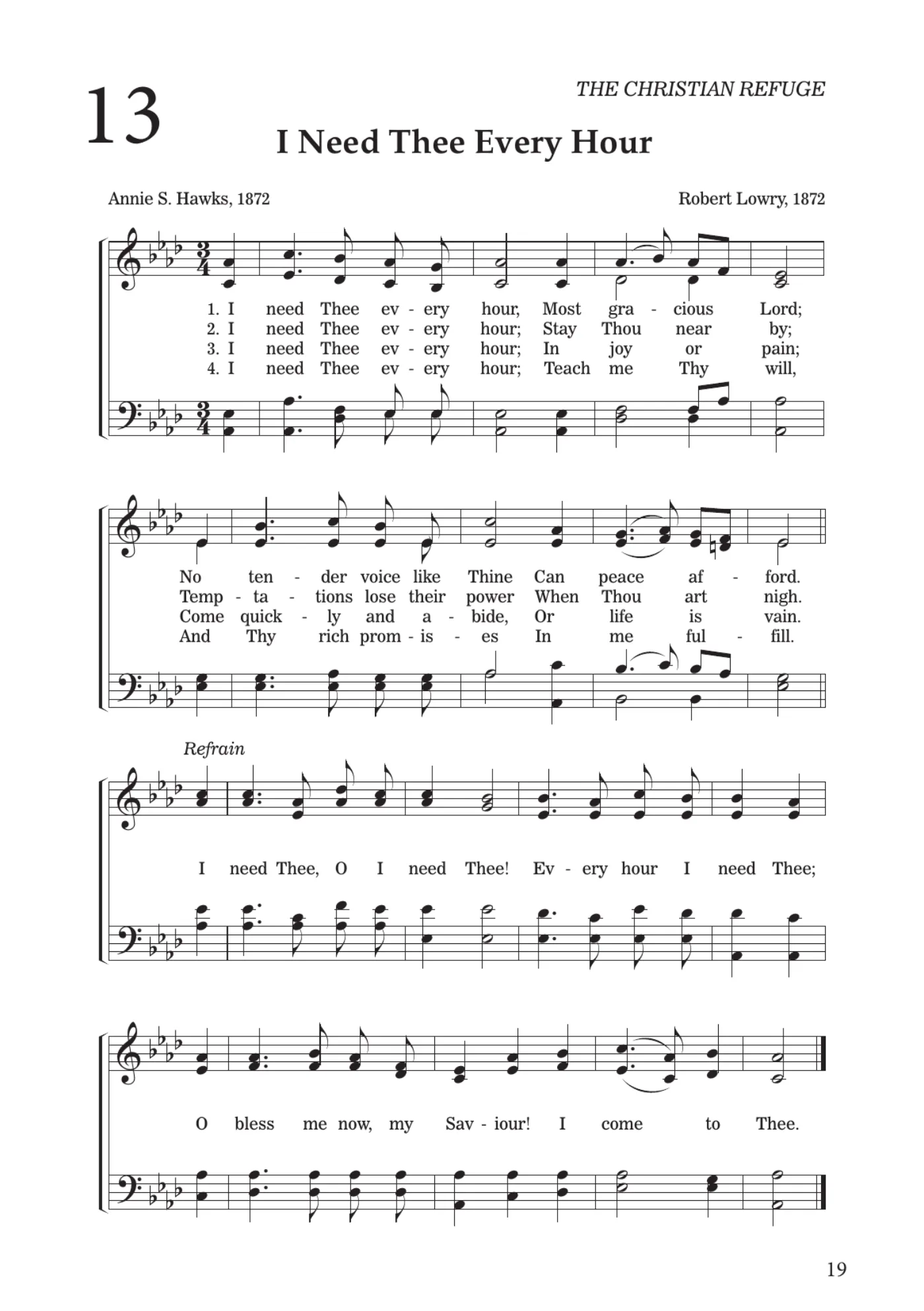 Sheet music for I Need Thee Every Hour, page 19