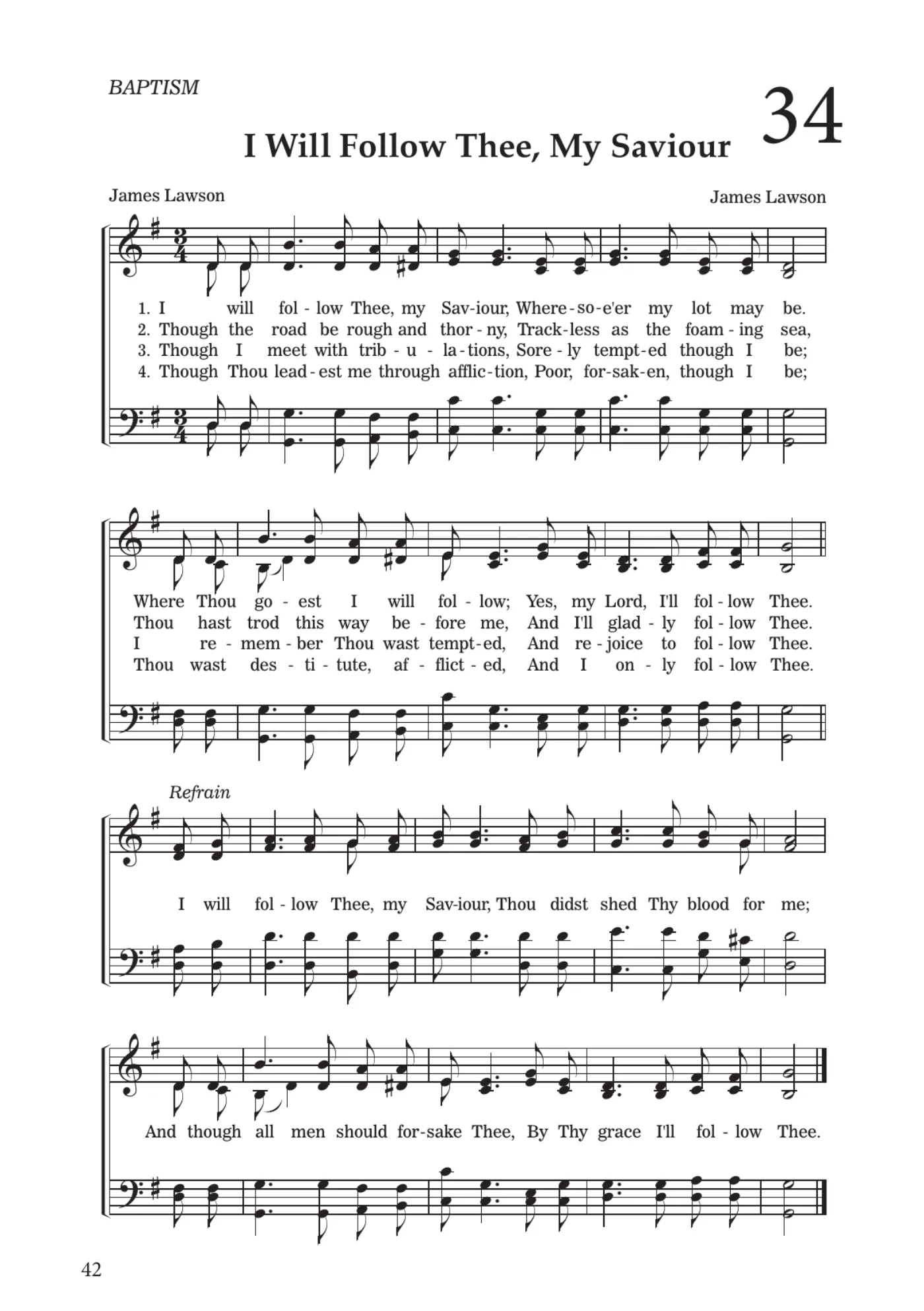 Sheet music for I Will Follow Thee, My Saviour, page 42
